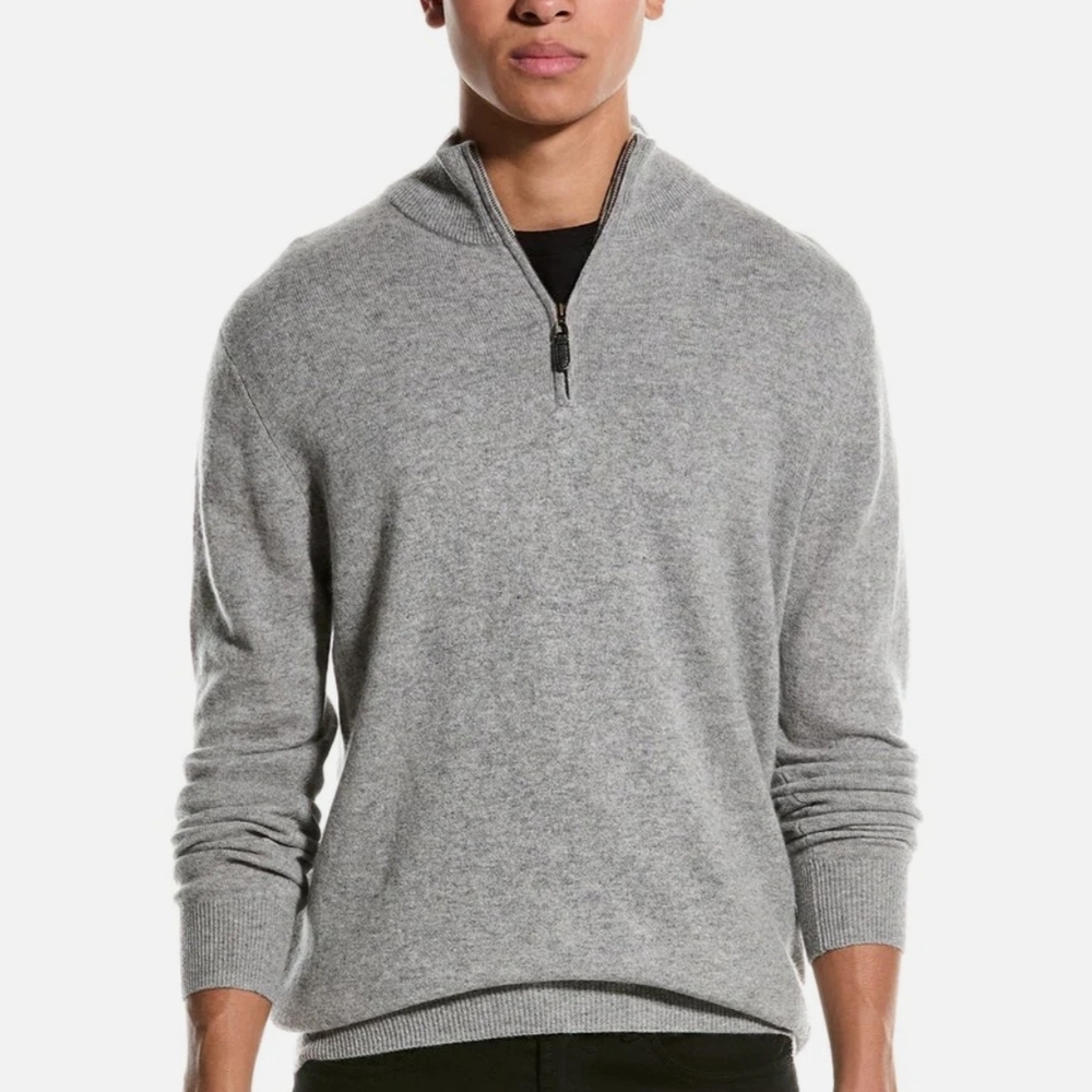Magaschoni Cashmere Men's Gray Quarter-Zip Sweater, Sz S